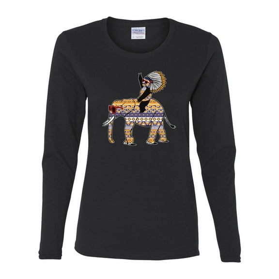 Wild Bobby, Cute Colorful Elephant Squirrel Mosaic, Animal Lover, Women Graphic Long Sleeve Tee, Black, Small