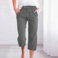 thumbnail image 2 of EDFBUYKRS Female Women Pants Casual Cargo Pants Women Tall 34-36 Inseam Women's Solid Color Linen Blend 7/8 Pants Loose Fit Casual Trousers with Pockets L, 2 of 4