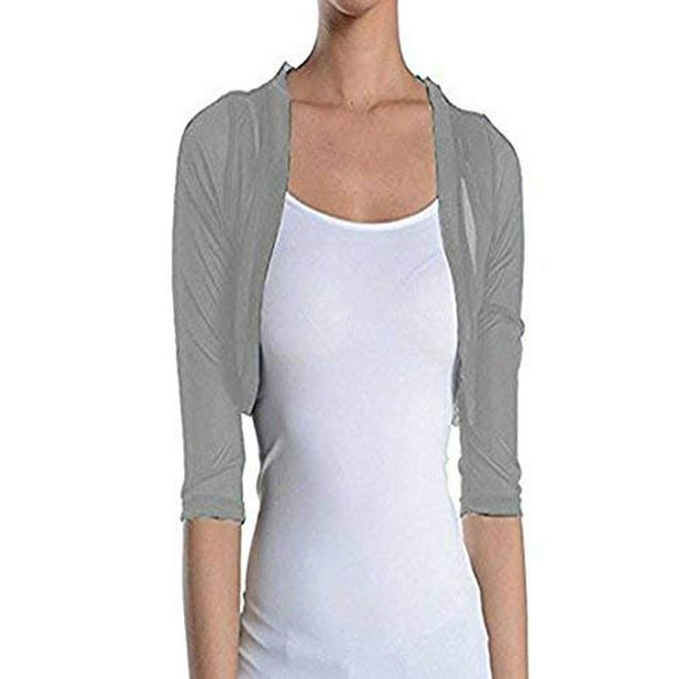 Fashion Secrets Women's Sheer Chiffon Bolero Shrug Jacket Cardigan 3/4