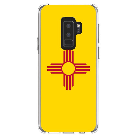 DistinctInk Clear Shockproof Hybrid Case for Samsung Galaxy S9  PLUS (6.2" Screen) - TPU Bumper, Acrylic Back, Tempered Glass Screen Protector - New Mexico State Flag - US State Flag