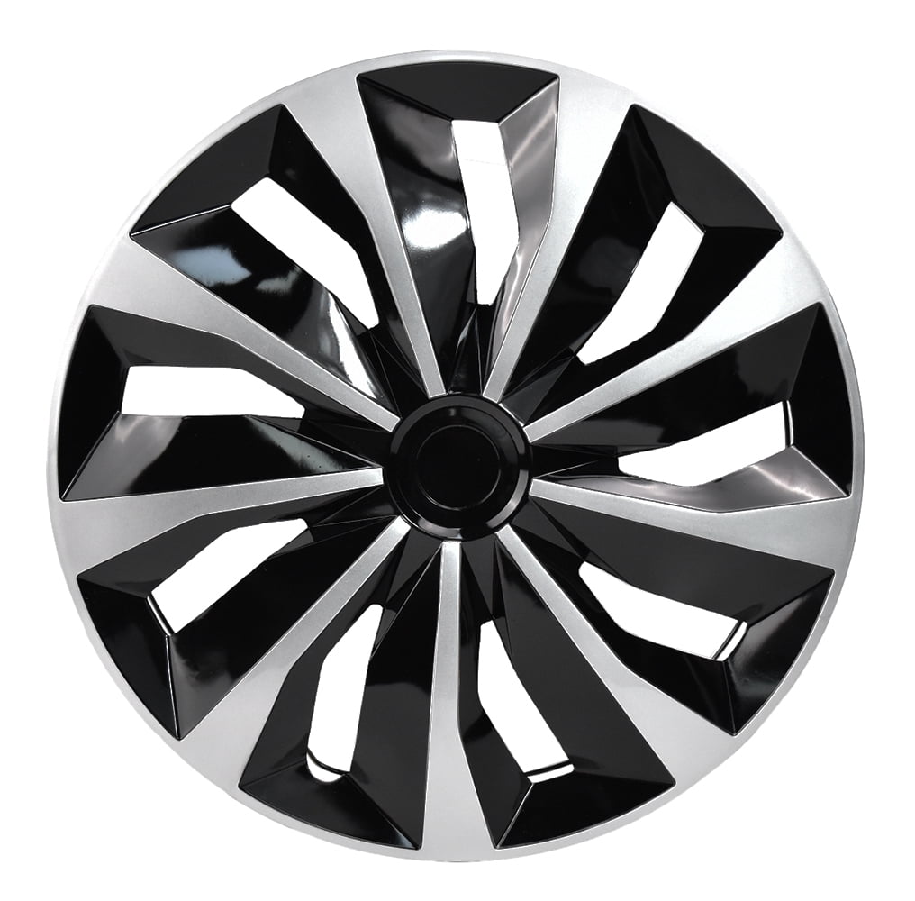 Hex Autoparts Hub Caps 15 inch Set of 4 fits R15 Tire & Steel Full Rim, Snap On Full Hubcaps Wheel Covers Universal for 15" Rims Black & Silver A-Type
