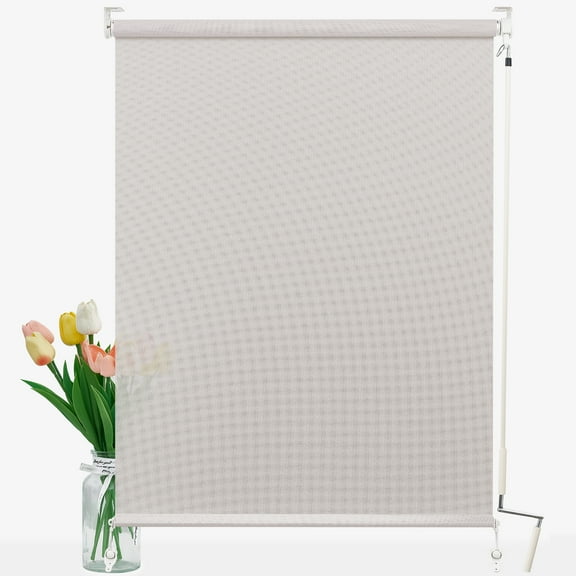 Keego Outdoor Roller Shades for Patio, Roll up Shade for Outside, Sun Roller Shade Cloth Roll Blinds Cordless Waterproof for Porch Gazebo Pergola Balcony Backyard - Sand, 16"W x 48"H