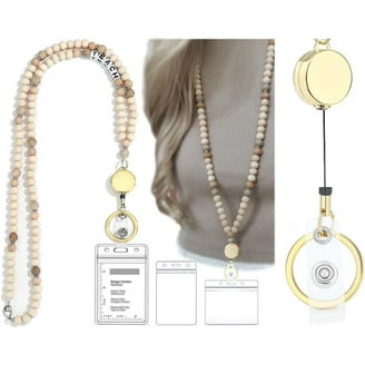 Retractable Scrunchie Lanyard Set, 4 Stretchy Scrunchie Style Neck Lanyards With 4 Waterproof ID Card Holders(style A