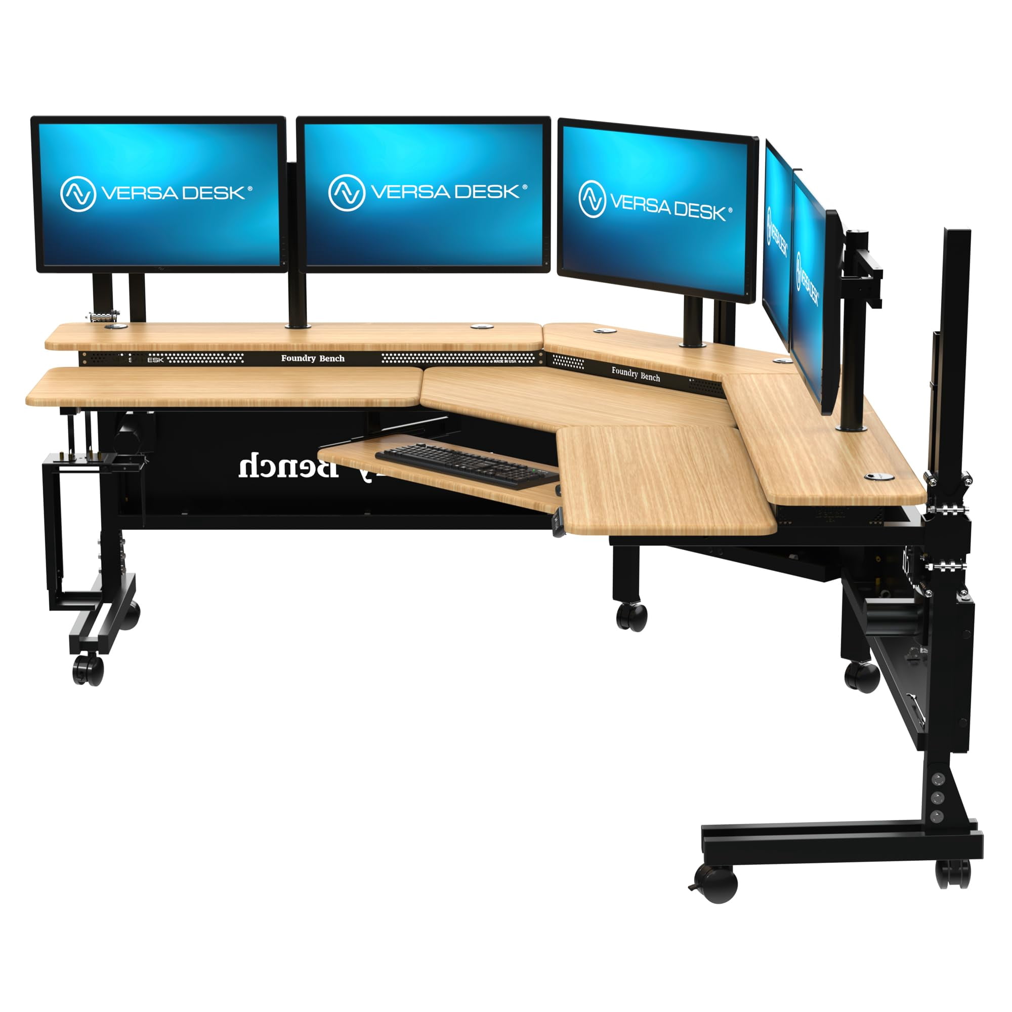 VERSADESK® Foundry Bench L-Shaped Electric Standing Desk, 1" Bamboo Surface, USB/USBC Ports, Mobile App Controllable | Natural Bamboo, ( 80" x 80" )