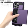 thumbnail image 3 of Case Compatible with iPhone 15 Pro Max with Card Holder Dual Layer Shockproof Wallet Phone Case Hidden Card Slot Sliding Protective Hard Back Slim Case for iPhone 15 Pro Max 6.7'' Grey Purple, 3 of 14