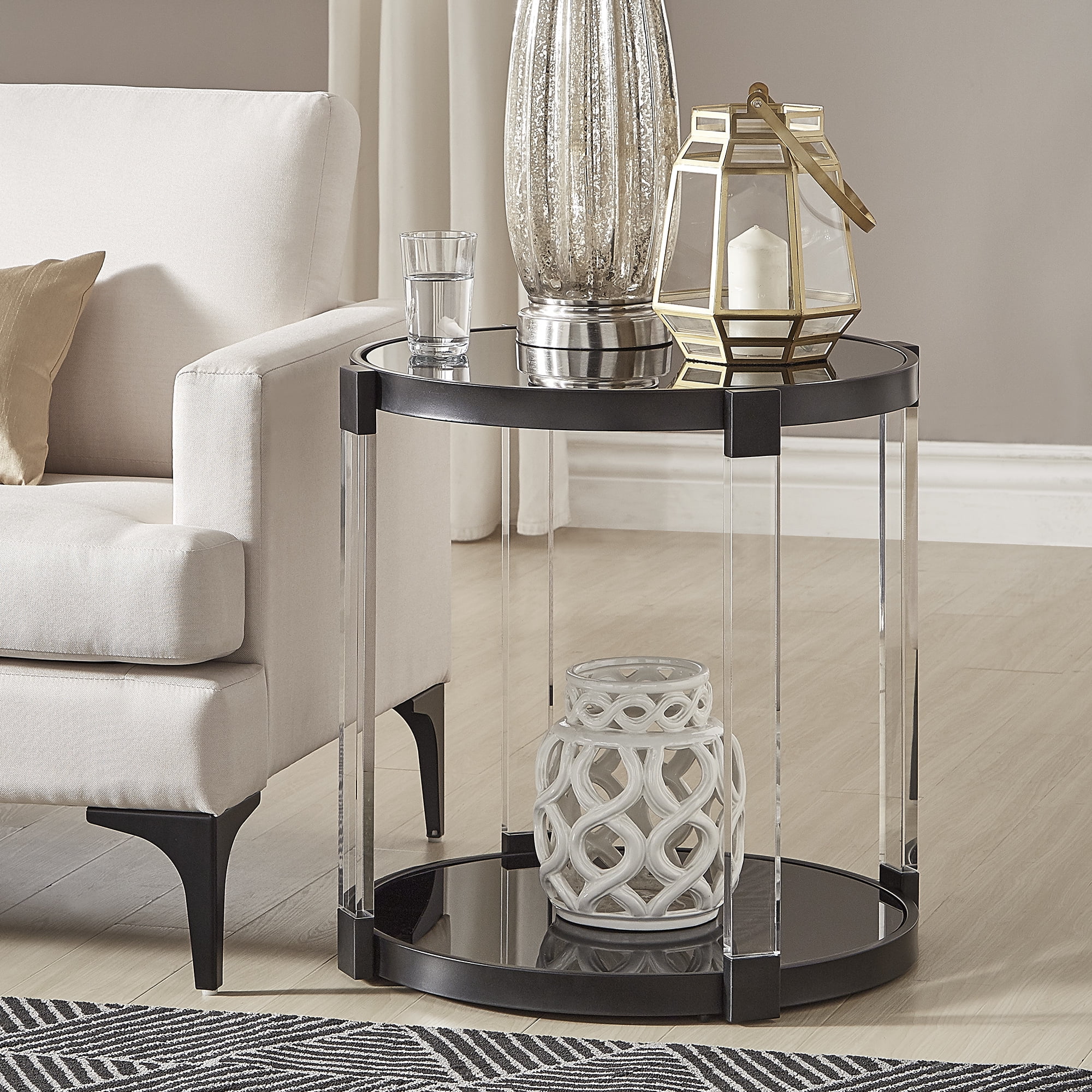 Weston Home Duarte Glasstop Round Black Acrylic End Table Walmart