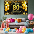 thumbnail image 4 of Sparkling Black Background Happy 80th Birthday Banner with Golden Balloons and Presents Party Supplies Photography Props Birthday Decoration Backdrop Decorations, 4 of 8