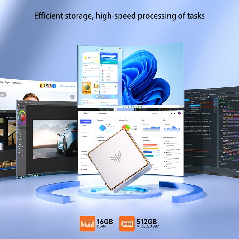 NIPOGI Mini Business PC, Intel N97, 16GB RAM, 512GB SSD, 4K