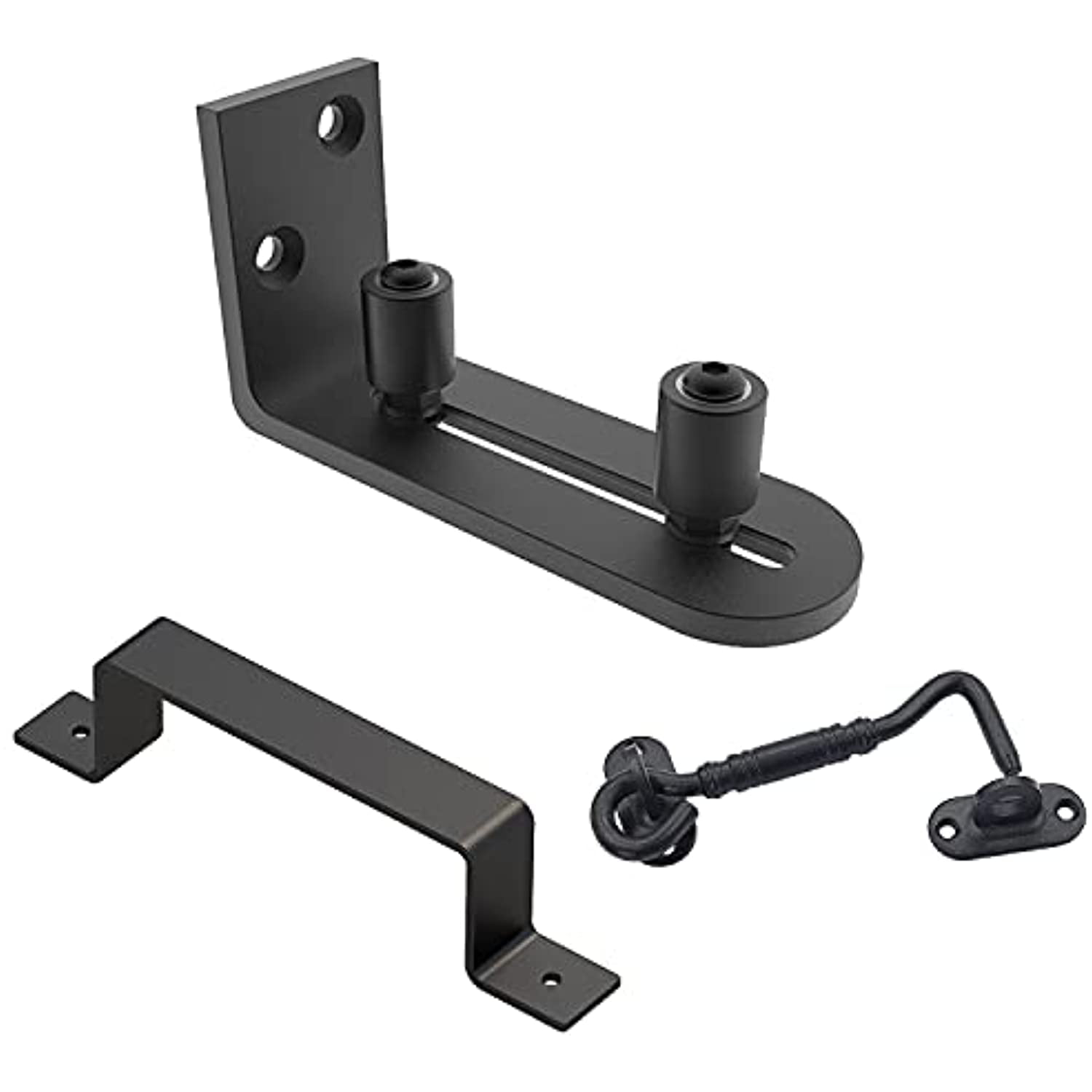 SANKEYTEW 12 Sliding Barn Door Handle Pull and Flush Hardware Set with Privacy Hook and Eye Latch Easy Lock Rustic Style Black Color 