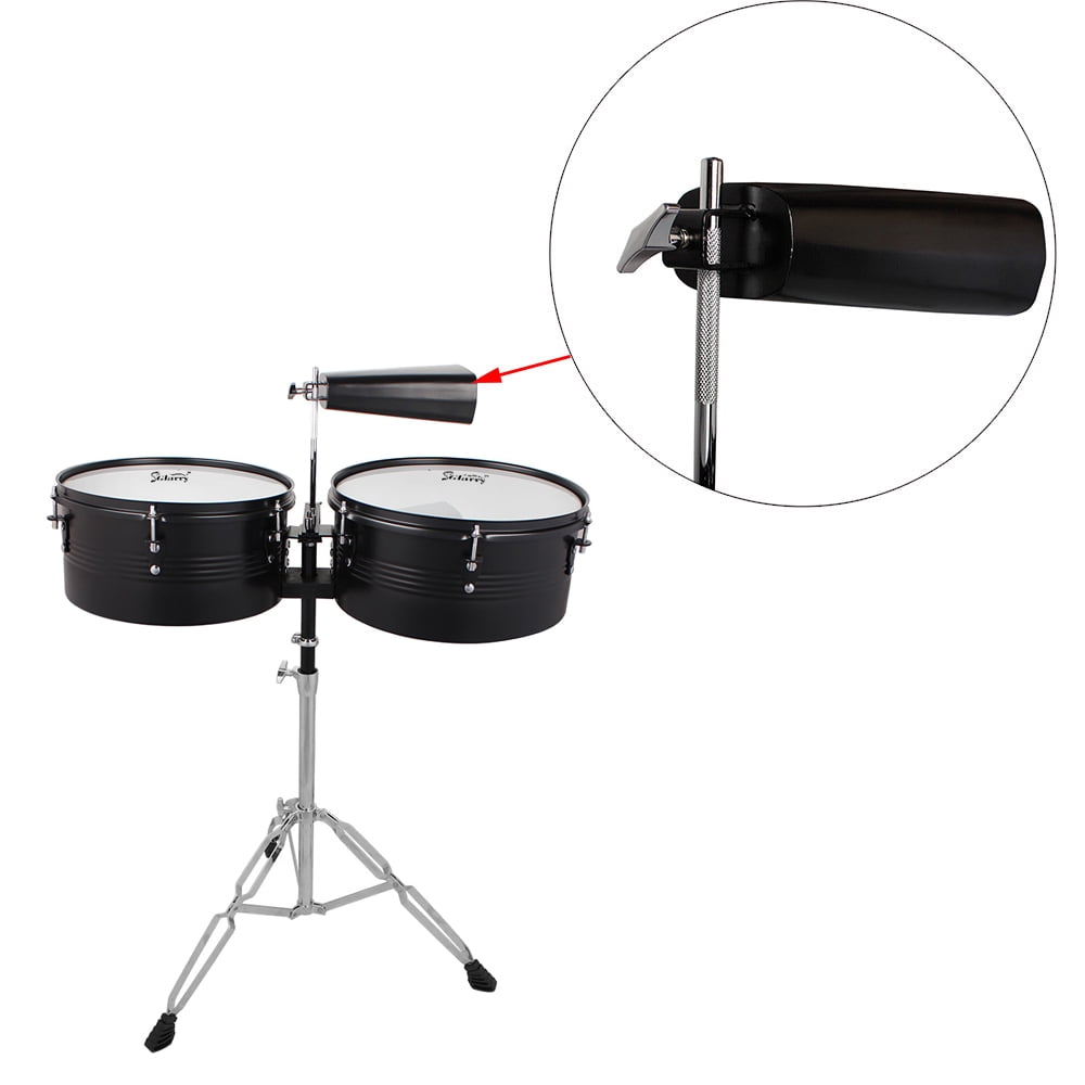 Percussion 13" & 14" Timbales Drum Set with Stand and Cowbell Black