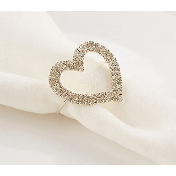 Fennco Styles Elegant Jeweled Heart Napkin Rings, Set of 4 - Silver Decorative Napkin Holder for Dining Table Décor, Holidays, Weddings, Banquets, Family Gatherings and Special Occasions