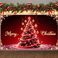 thumbnail image 6 of Red Background Christmas Banner Gold Ornaments Holiday Backdrop Snowflake Accents Illuminated Tree Xmas Display for Home Decoration Christmas Party Family Gathering, 6 of 9