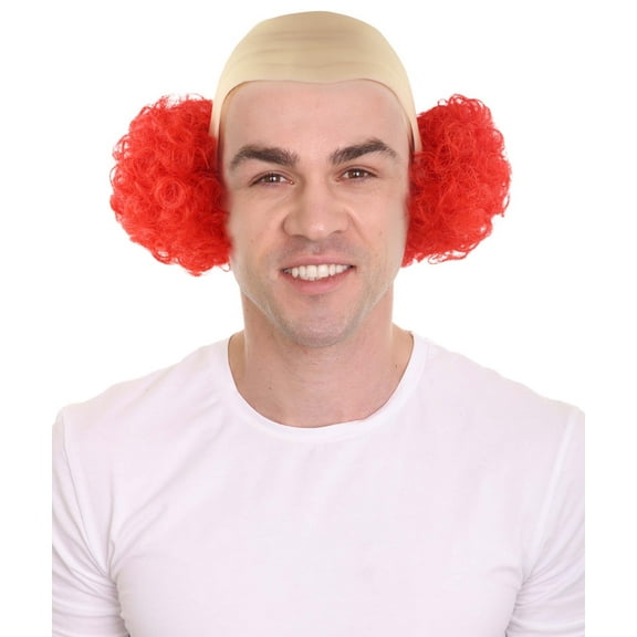 HPO Adult Men's Bald Curly Red Clown Wig | Costume Red Wig with Bald Cap,