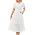 thumbnail image 2 of Aobny Sexy Dresses for Women Going Out White Cotton Tummy Control A-Line Eyelet Midi Short Sleeve Beach Vacation Dresses, 2 of 5