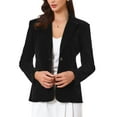 thumbnail image 4 of INSPIRE CHIC Velvet Blazer for Women Long Sleeve Notch Lapel Button Vintage Work Office Blazers with Pockets XS Black, 4 of 6