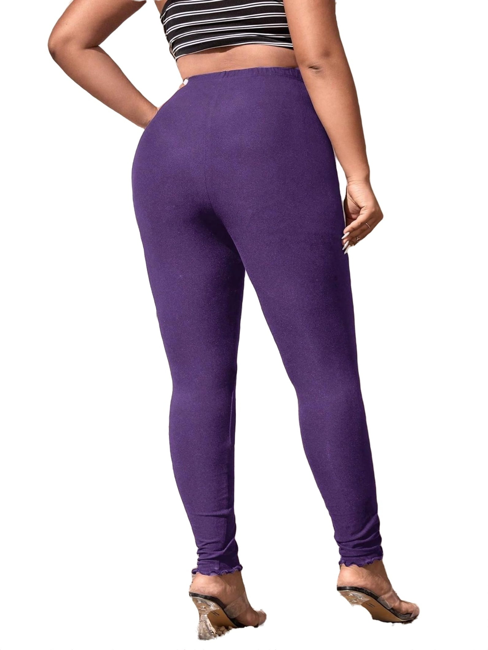 Footless Violet Patch Plaid Plus Size Leggings - Fashion Outlet NYC