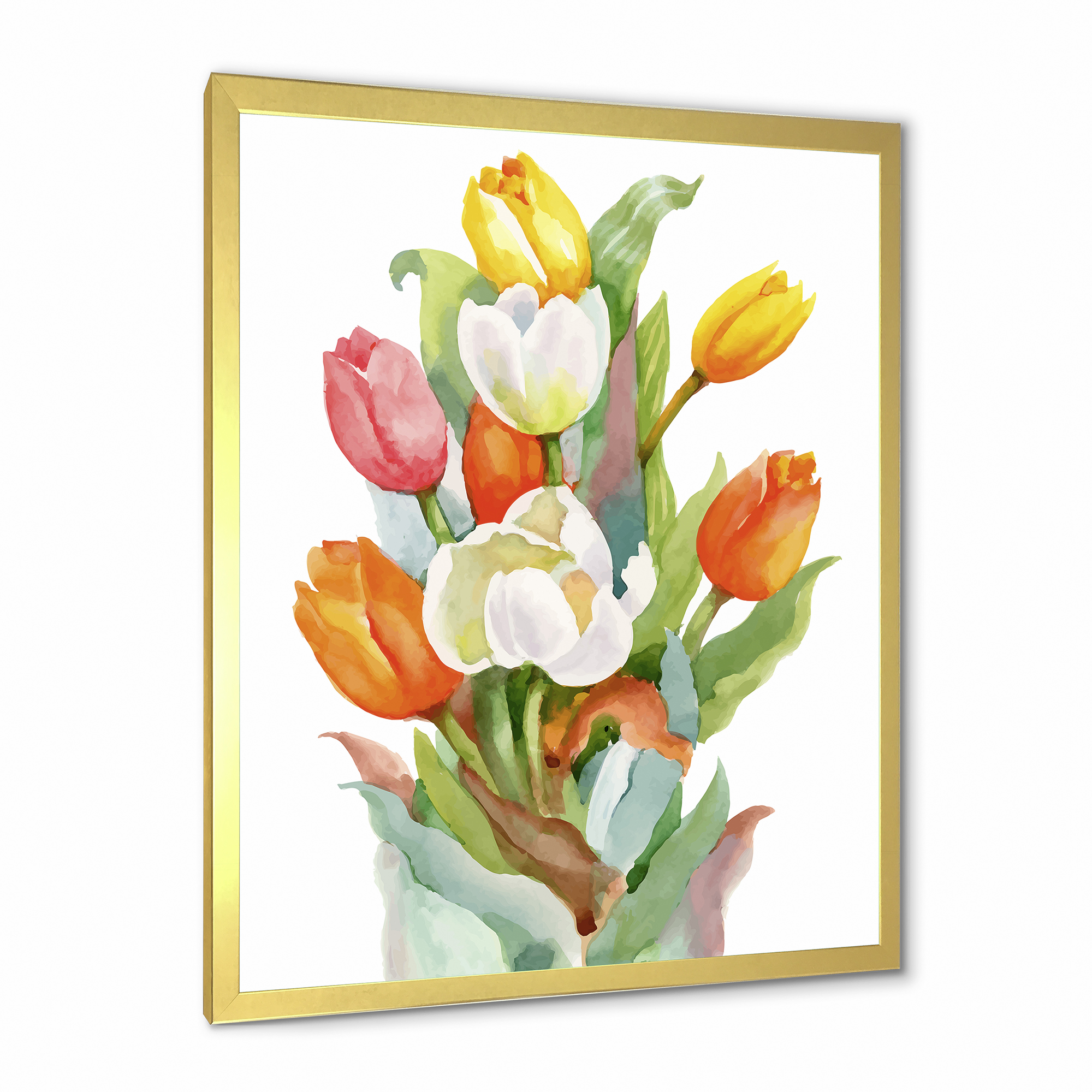 Designart 'Blooming Orange and White Tulips Flower' Traditional Framed Art Print