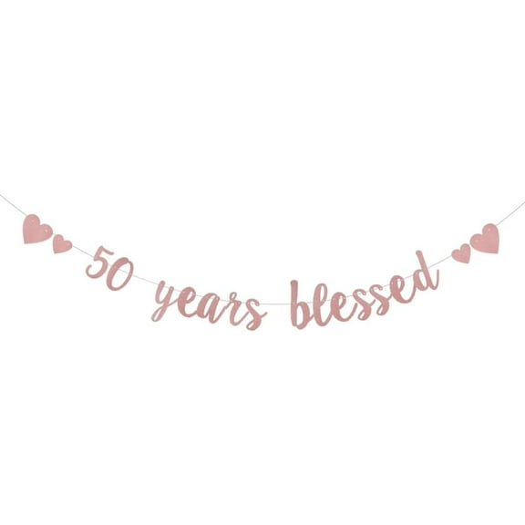 Glitter Rose Gold 50 years Banner, Pre-Strung,50th Birthday/Wedding Anniversary Party Decorations Bunting Sign Backdrops,50 years