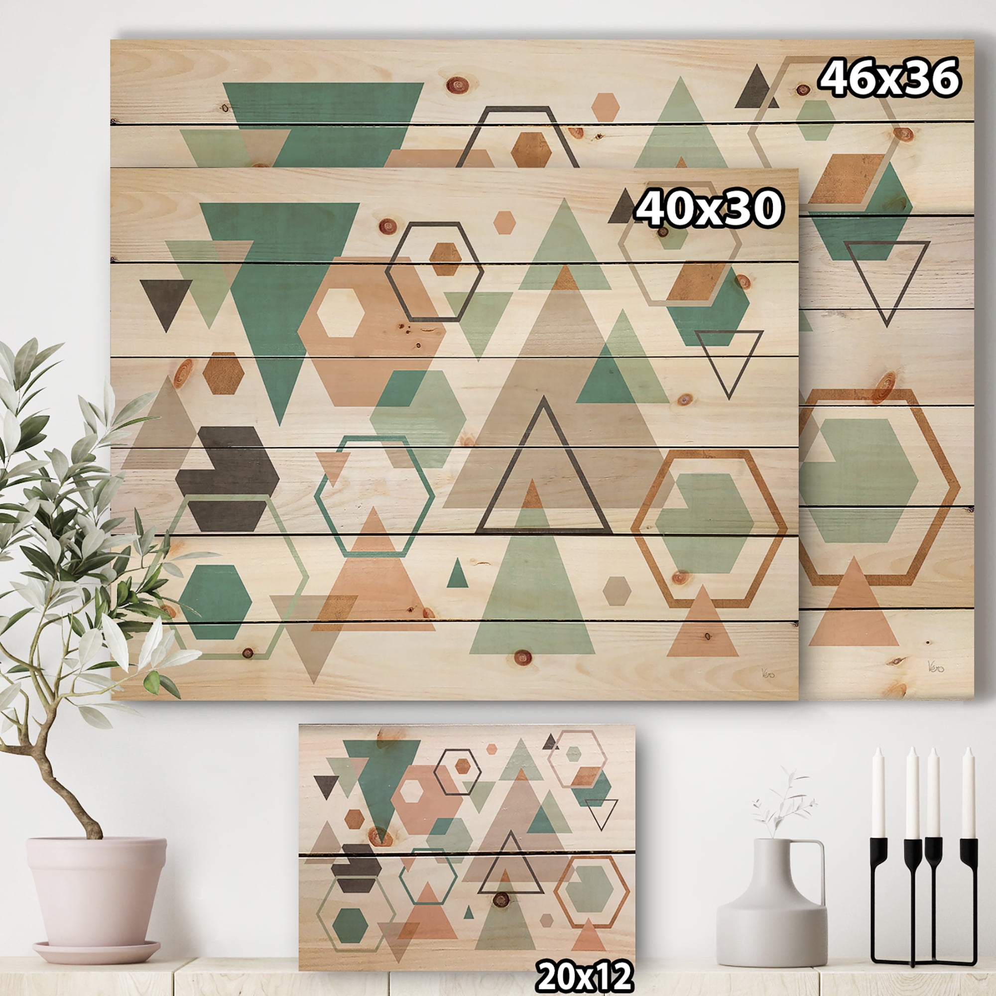 Designart 'Geometric hexagons Pattern VI' Transitional Print on Natural Pine Wood