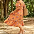 thumbnail image 4 of QUNYINEY Women's Summer Dresses A Line Short Sleeve Midi Floral Sundress Loose Fit Flowy Casual V Neck Ruffle Dresses, 4 of 6