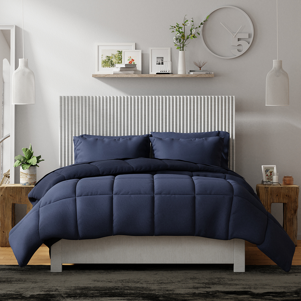 Dawn Fully Reversible Down Alt Comforter in Navy , Full and Queen Size