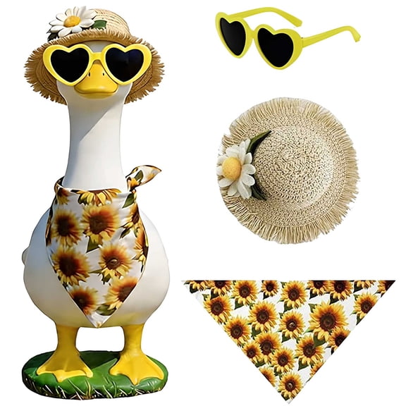 ZhangC Mini Desk Goose Outfits, 7 Inches Mini Desk Goose Clothes with Straw Hat & Heart Sunglasses, Cute Decor Accessories for Desk Geese or Duck Statue for Summer(Sunflower)