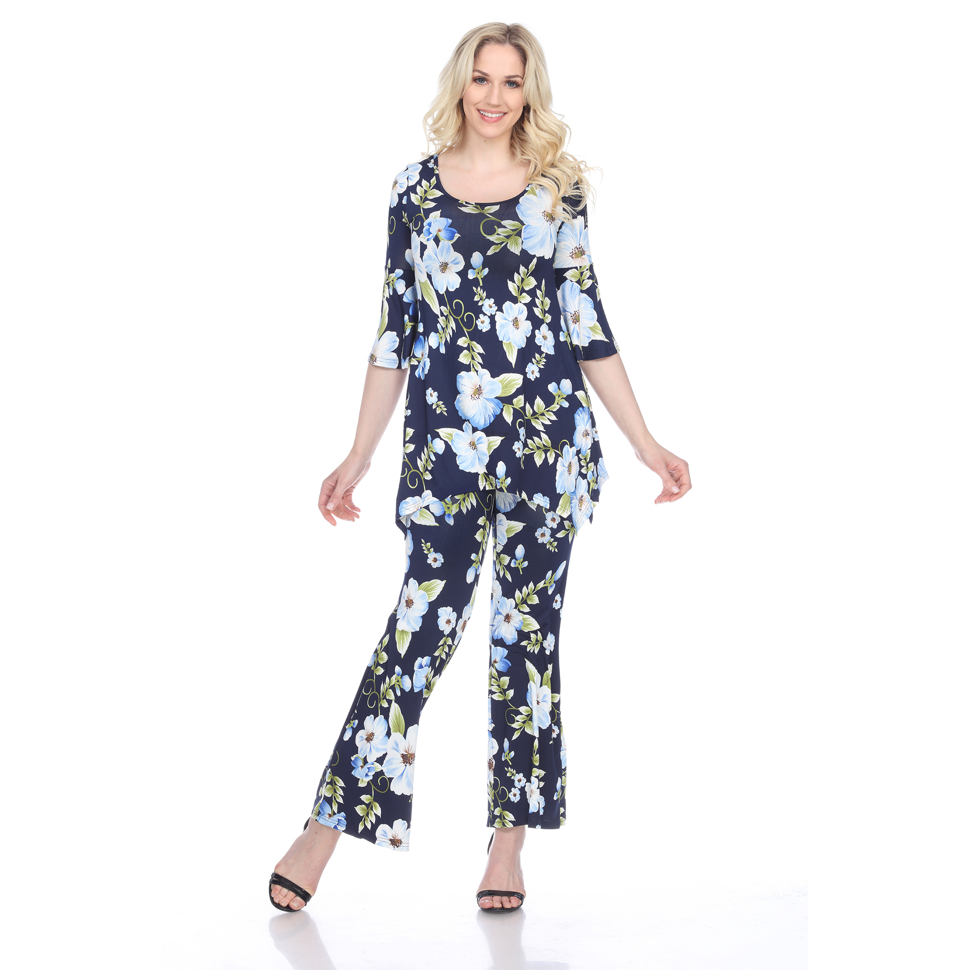 White Mark Women's Cold Shoulder Tunic and Palazzo Pant Set