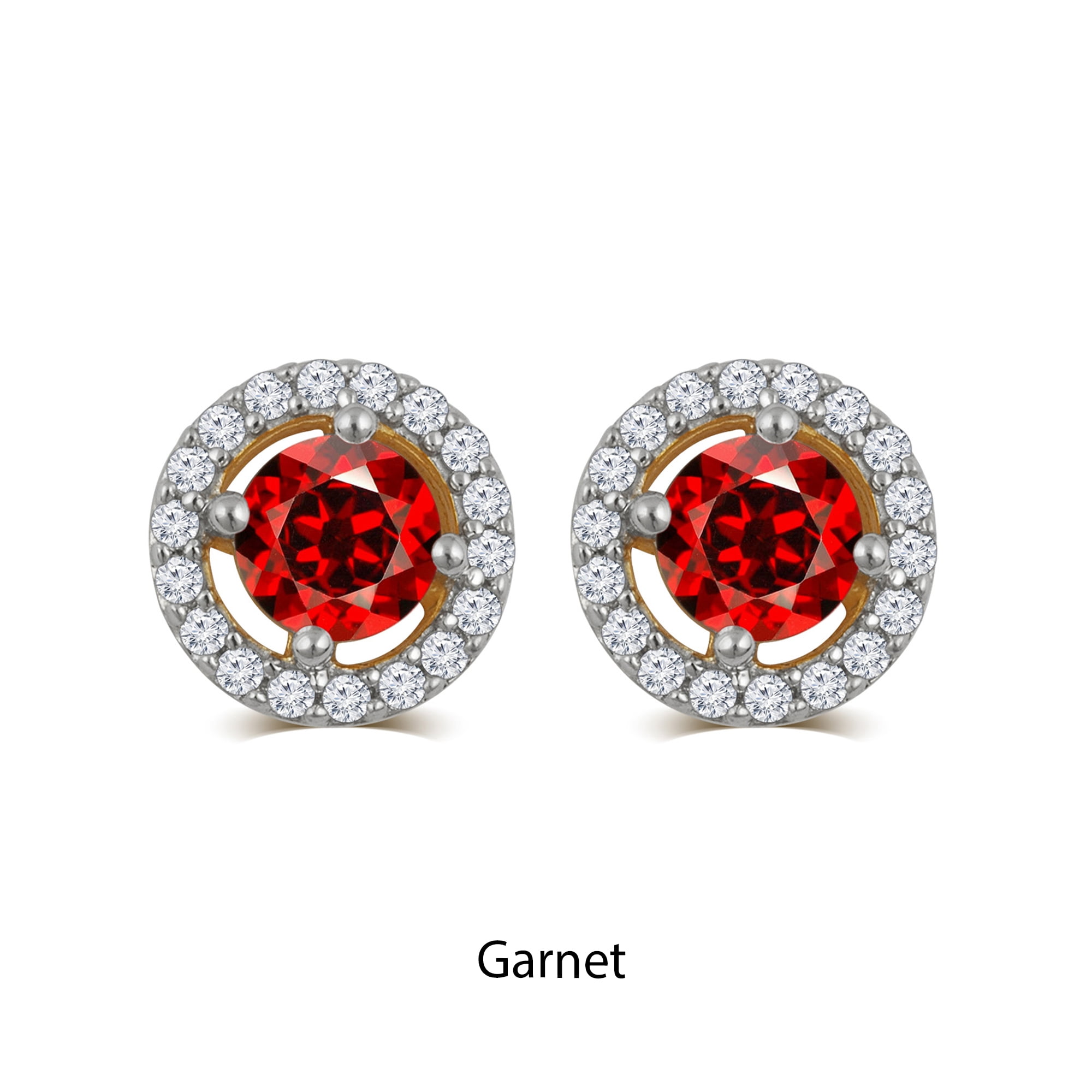 Garnet and White Sapphire Birthstone Earring in Sterling Silver