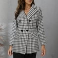 thumbnail image 6 of Fesfesfes Coat for Women Spring Swing Bird Check Lapel Two-Breasted Long Sleeve Jacket, 6 of 9
