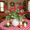 thumbnail image 3 of 5 Pack Christmas Artificial Green Branches with Red Berry Stems- Faux Evergreen Cypress Leaves Stems- Fake Foliage Green Leaves Berries Picks for DIY Craft Garland Home Decor, 3 of 5
