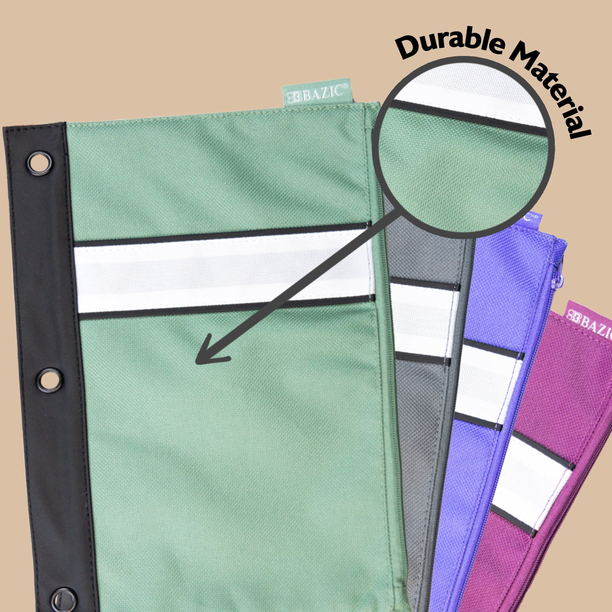 BAZIC Pencil Pouch 3 Ring Binder Pouch w/ Rivet Enforced Rings Holes, 24-Pack