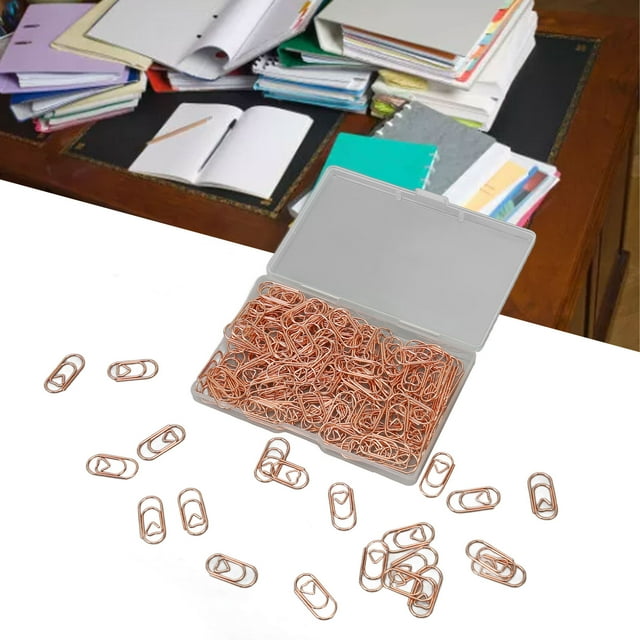 150 Pcs Heart Shaped Small Paper Clips with Storage Box, Electroplated Metal Gold Paperclips, Cute Funny Decorative Clips, Strong Clamping, School Office Supplies Desk Organizers
