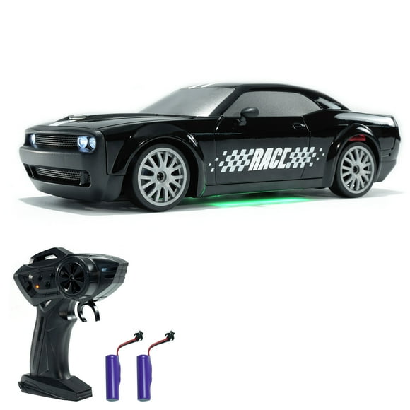 TFixol 1:20 Scale 2.4G Remote Control Drift Car with Dual Batteries, LED Lights, and Alloy Body - Black Edition