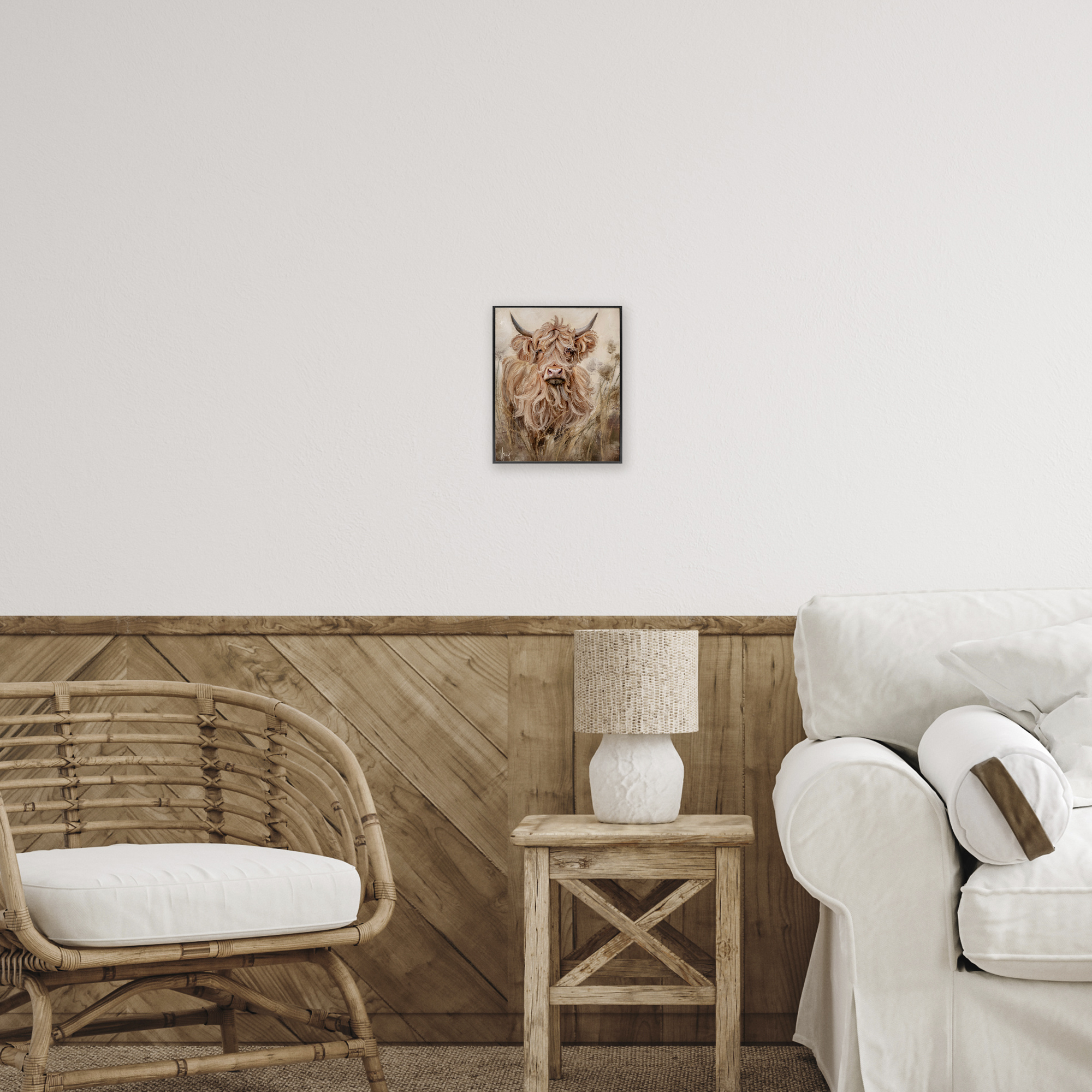 Curly Haired Highland Cattle Black Framed Giclee Art, design by Ashley Bradley