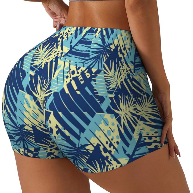 Balery Hawaiian Style Pantalones cortos de entrenamiento estampados para mujer, sin costuras, ajustados, para gimnasio, yoga, correr, deportes, ejercicio activo, fitness.-XX-Large