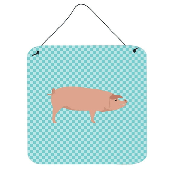 Caroline's Treasures BB8106DS66 American Landrace Pig Blue Check Wall or Door Hanging Prints, 6x6, multicolor