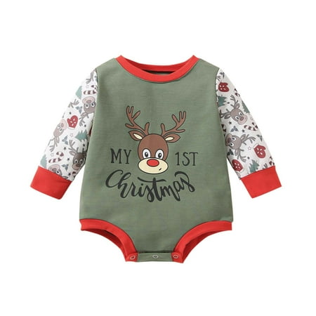 

Toddler Girls Bodysuits Baby Kids Boys Girls Toddler Christmas Deer Letters Long Sleeve Sweatshirt Christmas Romper Jumpsuit For 6-12 Months