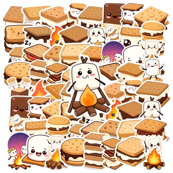 35pcs-50pcs Cartoon Stickers S'mores Funny Stickers Marshmallow Stickers Cute Stickers for Notebooks Laptops Suitcases