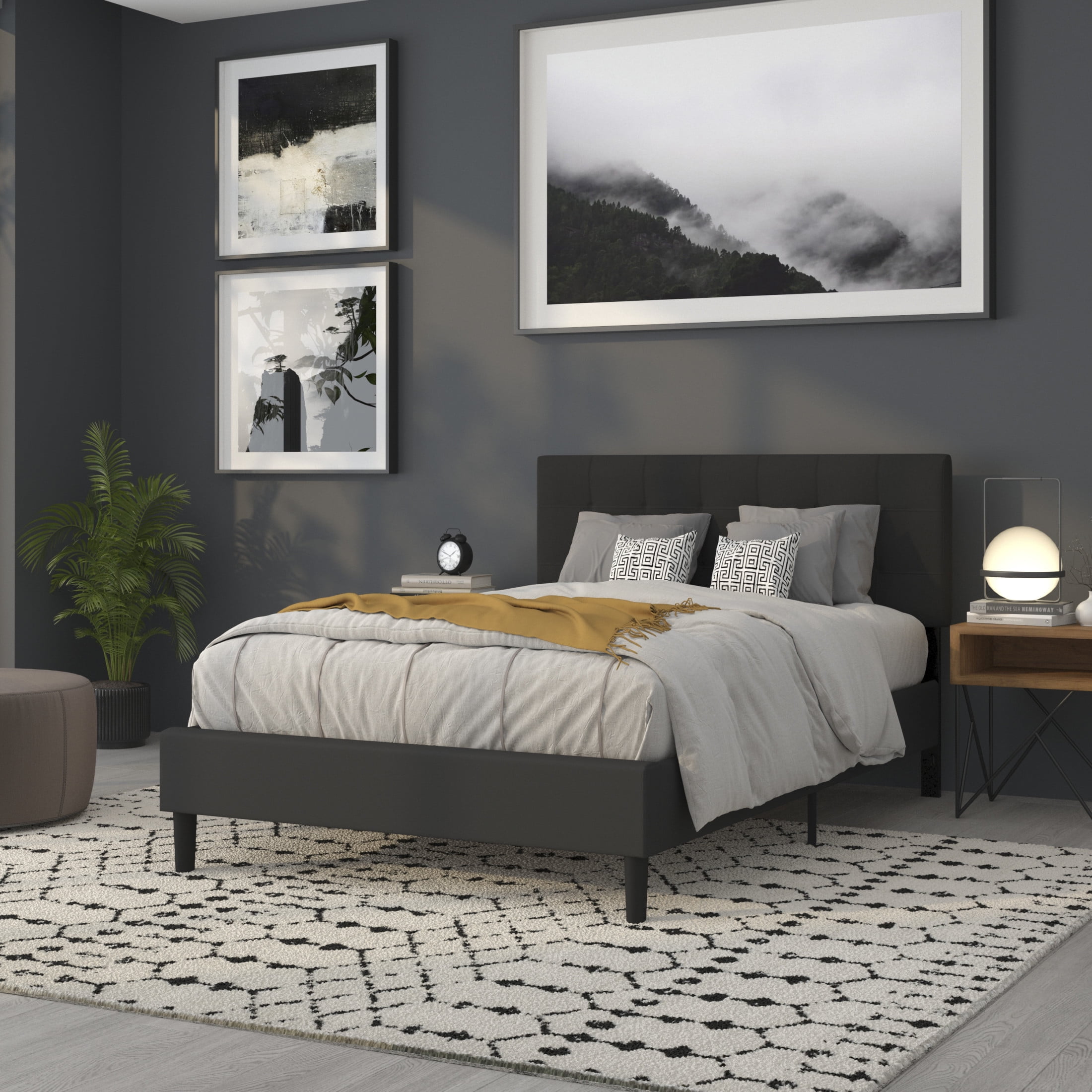 Flash Furniture Bedford Adjustable Tufted Upholstered Full Size Headboard, Black