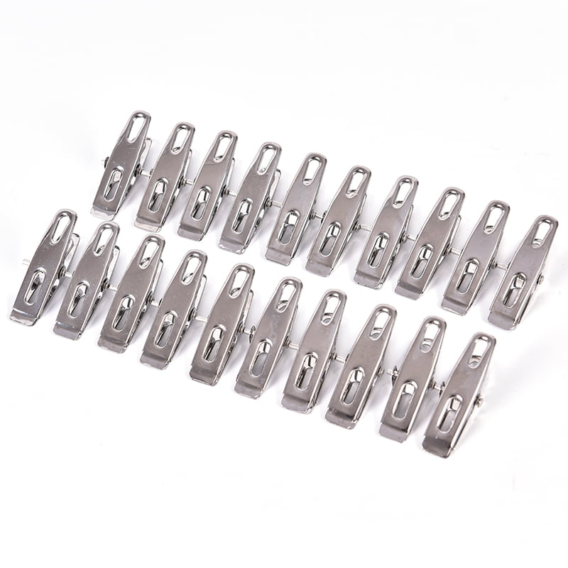 20 X Stainless Steel Clothes Pegs Hanging Clips Pins Laundry Windproof Clamps 
