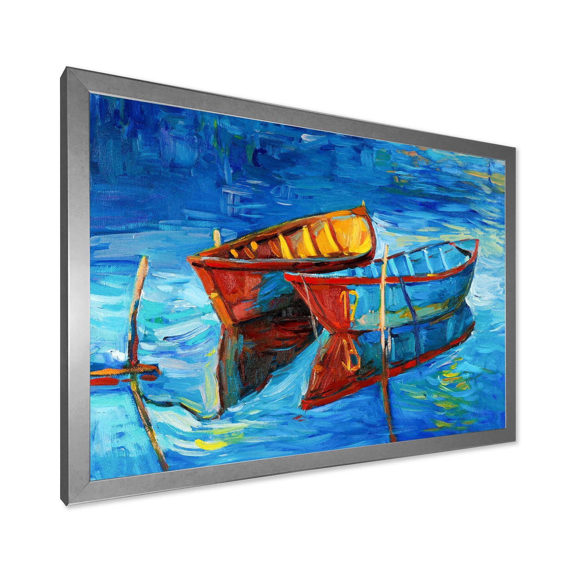 Designart 'Boat At The Lake During Evening Glow III' Nautical & Coastal Framed Art Print