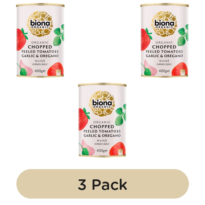 Biona Organic Chopped Tomatoes with Garlic & Oregano 400g, British Import (Pack of 3)