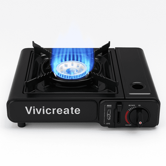Vivicreate Portable Butane Camping Stove, Single Burner Gas Cooker with Carrying Case, Black, for Camping and Outdoor Cooking
