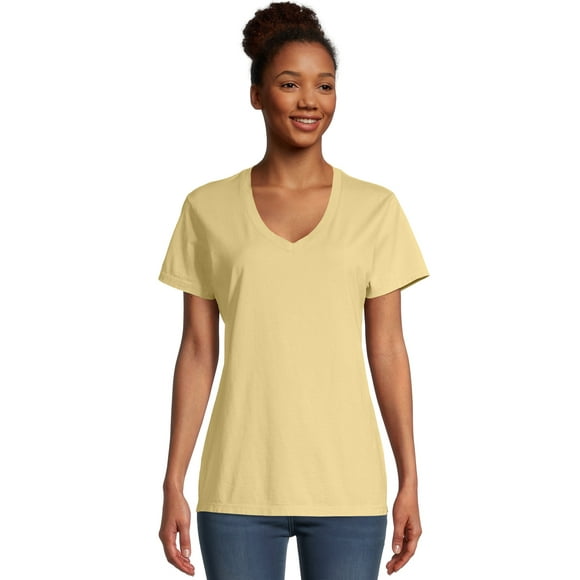 Hanes Womens ComfortWash V-Neck Tee, S, Summer Squash Yellow