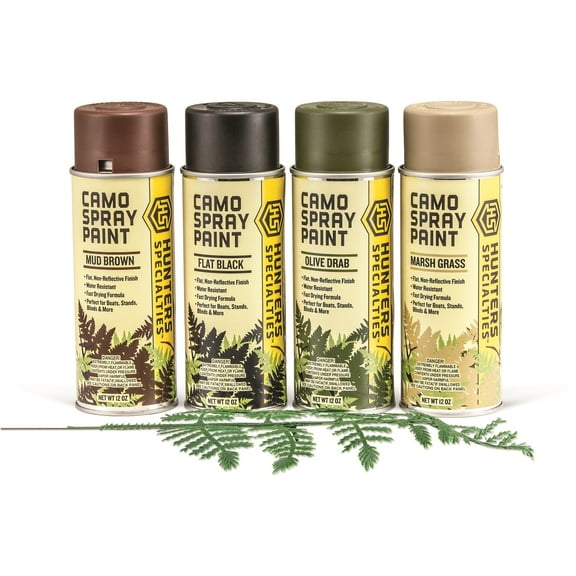 Hunters Specialties Camo Kit Marsh Grass Mud Brown Flat Black Olive Drab 12 oz Spray Paint, 4 Pack