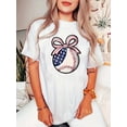thumbnail image 1 of Camiseta de verano para mujer Manga Corta Women's Casual Baseball Bowknot Pattern T-Shirt - Geometric Design, Polyester Knit Fabric, Medium Stretch, Round Neck, Short Sleeve, Comfortable Summer TopF, 1 of 5