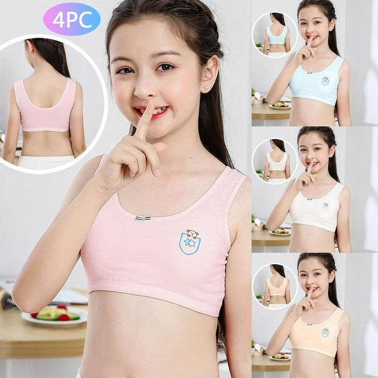 Rovga T Shirt For Girl 4Pc Kid Girls Underwear Foam Bra Vest Children  Underclothes Sport Undies Clothes Short Sleeve Kids Tops 