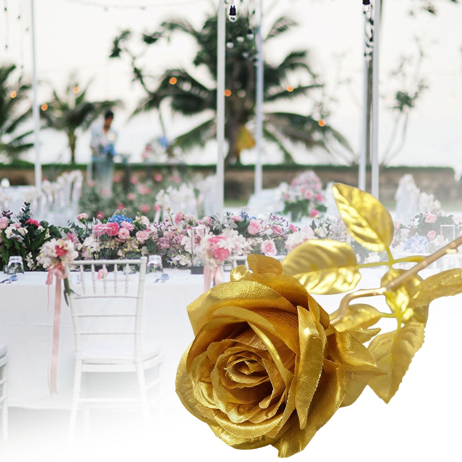 ZFSBZBS Artificial Rose 12pcs Open Flower Bouquet Faux Rose Stems for Wedding Arrangement, Bridal Bouquet, Centerpiece, Fake Faux Silk Flowers,Rose Gold*12 Pcs
