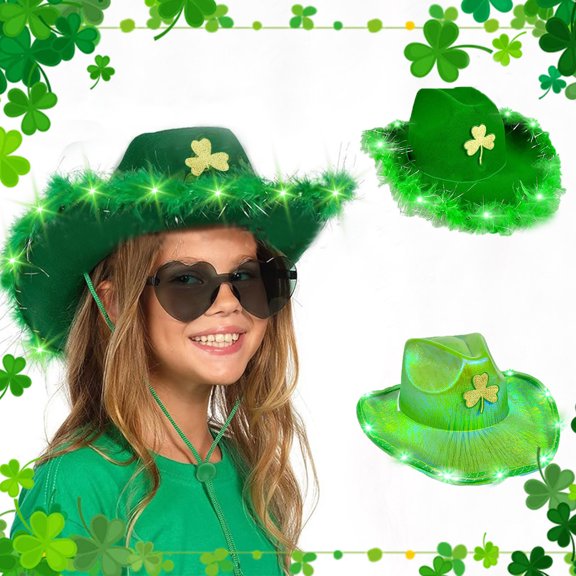 HBBKVI St Patricks Day Hat, St. Patrick's Day Illuminate Hat Leprechaun Dress Up Party Performance Props Green Hat Irish Shamrocks Holiday Accessories