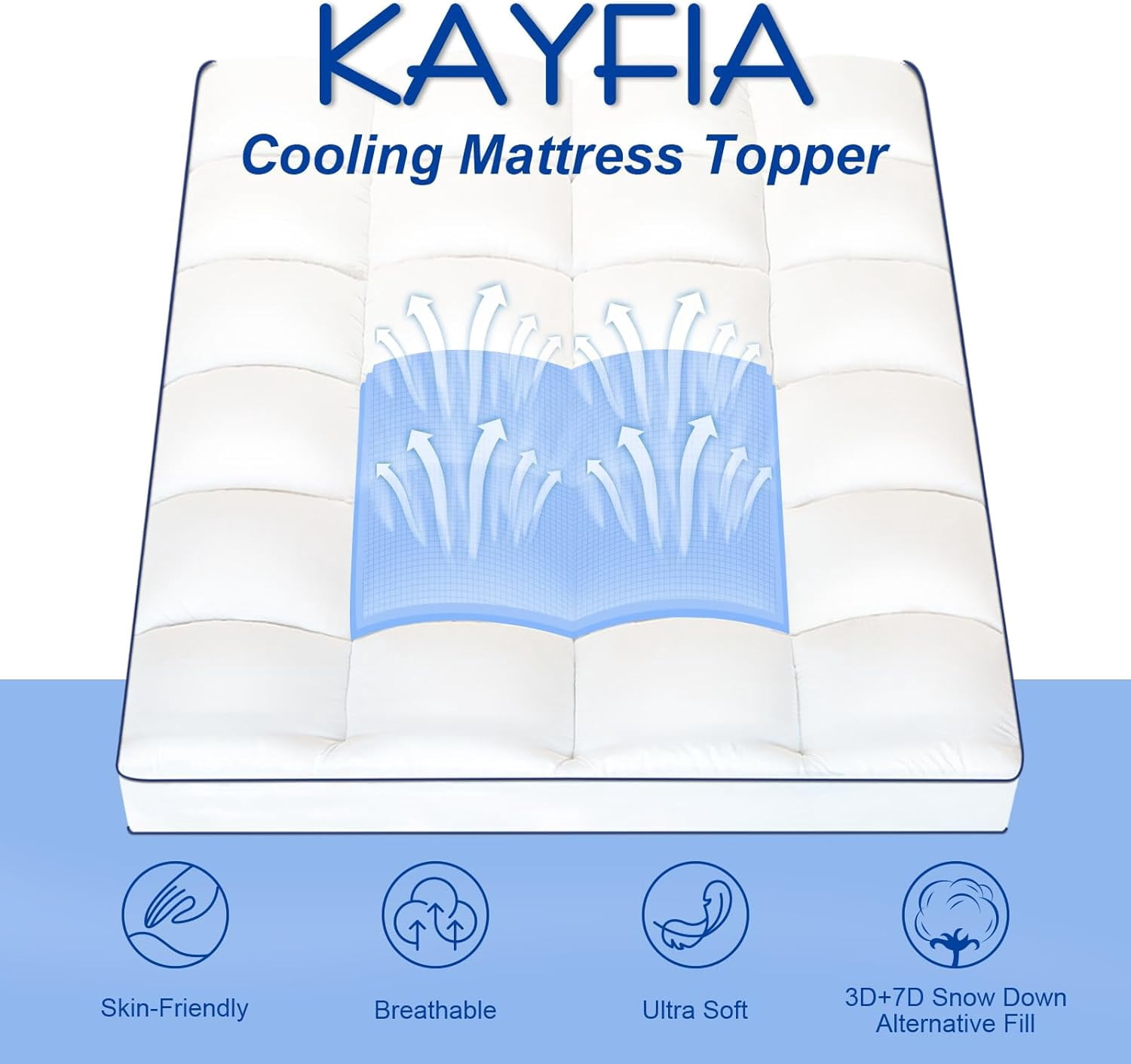 Kayfia Queen Mattress Topper for Deep Sleep, 3D+7D Snow Down Alternative Fill Overfilled Plush Pillow Top Mattress with 8-23 inch Deep Pocket-White